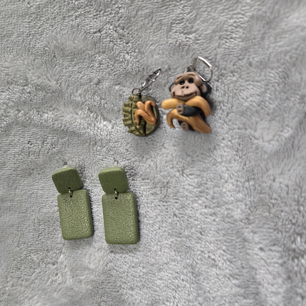 Set Of Green Earrings. One Of A Kind Monkey Set
